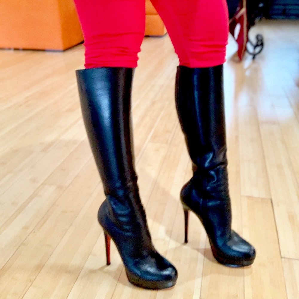 Christian Louboutin Bianca Botta 140 Black Below-the-Knee Boots Euro 38 1/2